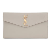 SAINT LAURENT UPTOWN Cow Leather Envelope Bag, Clutch Trumpets Women's Vintage White