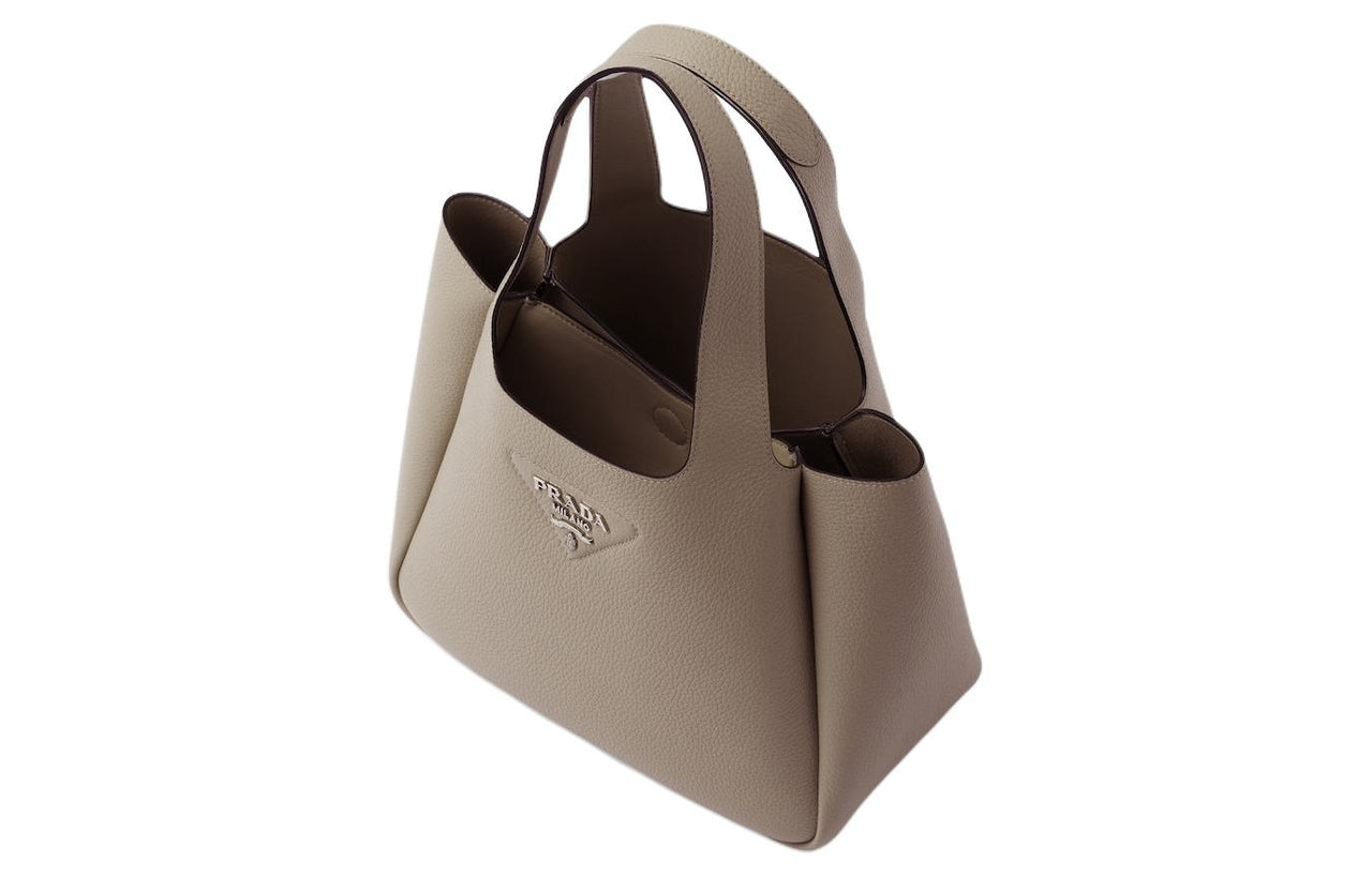 PRADA Leather Basket Bag Handbag Medium Size Women's Clay