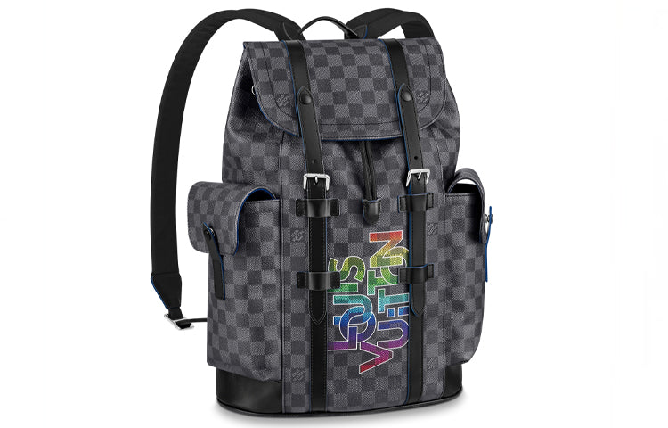 LOUIS VUITTON CHRISTOPHER Cow Leather Backpack Small Size Men's Black/Gray
