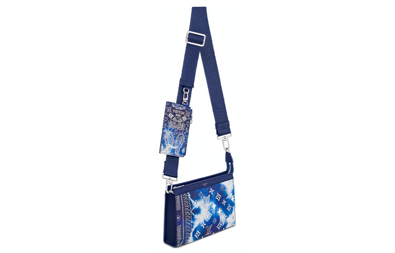 LOUIS VUITTON Cow Leather 2-in-1 Card Holder Shoulder Bag Crossbody Bag Men's Tie-Dye Blue