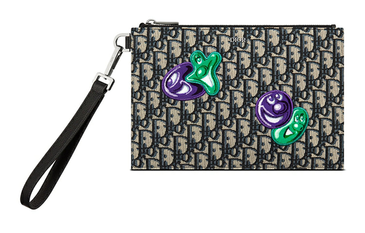 DIOR Cow Leather Clutch Men's Black Beige