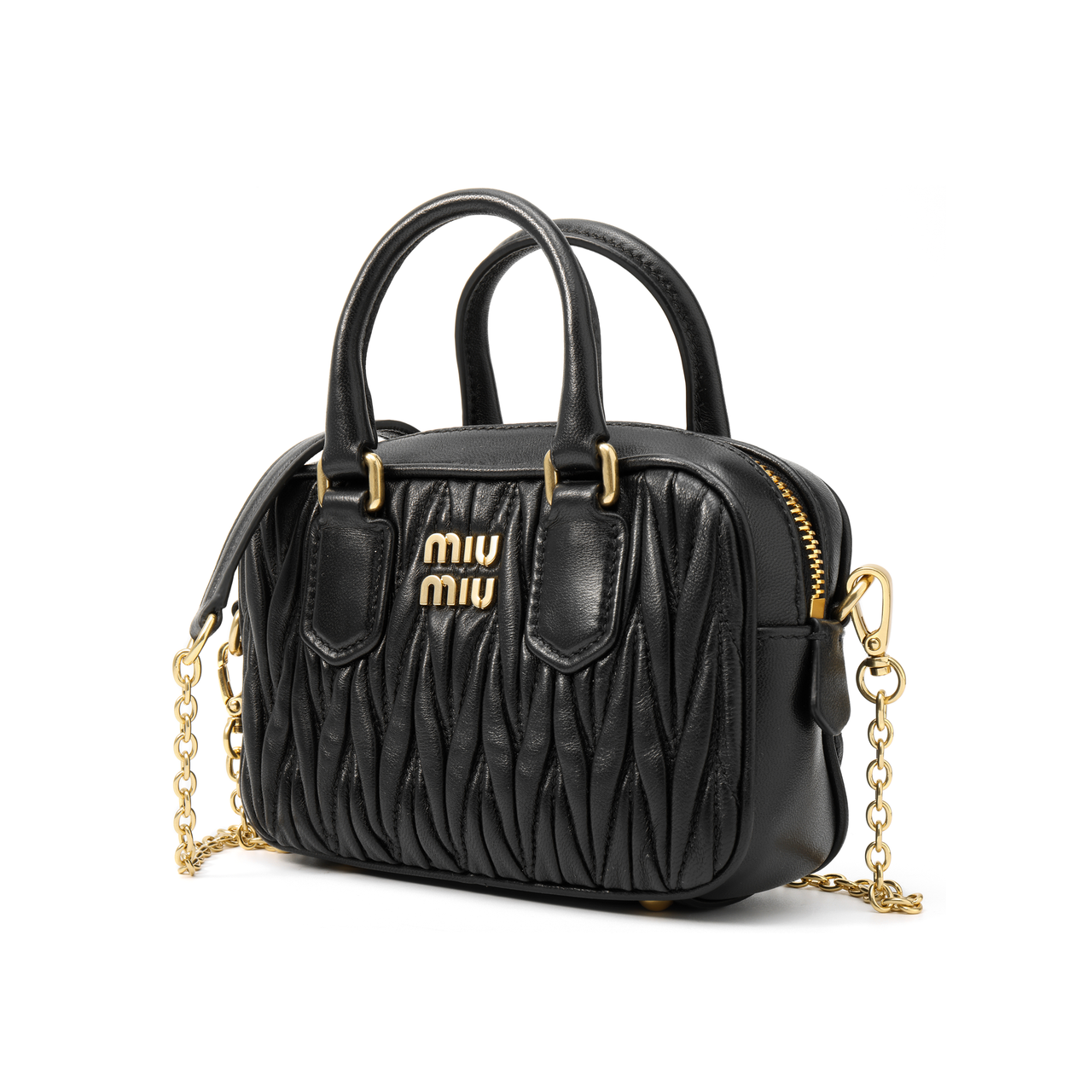 MIU MIU Arcadie Collection Matelassé Soft Sheep Leather Handbag, Shoulder Bag, Crossbody Bag Mini Women's Black