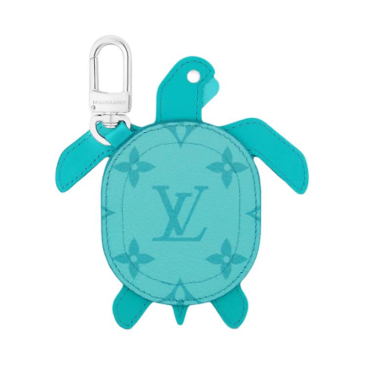 LOUIS VUITTON Turtle Leather Paneled Canvas Pendants Coin Purses Earphone Cases Men Turquoise