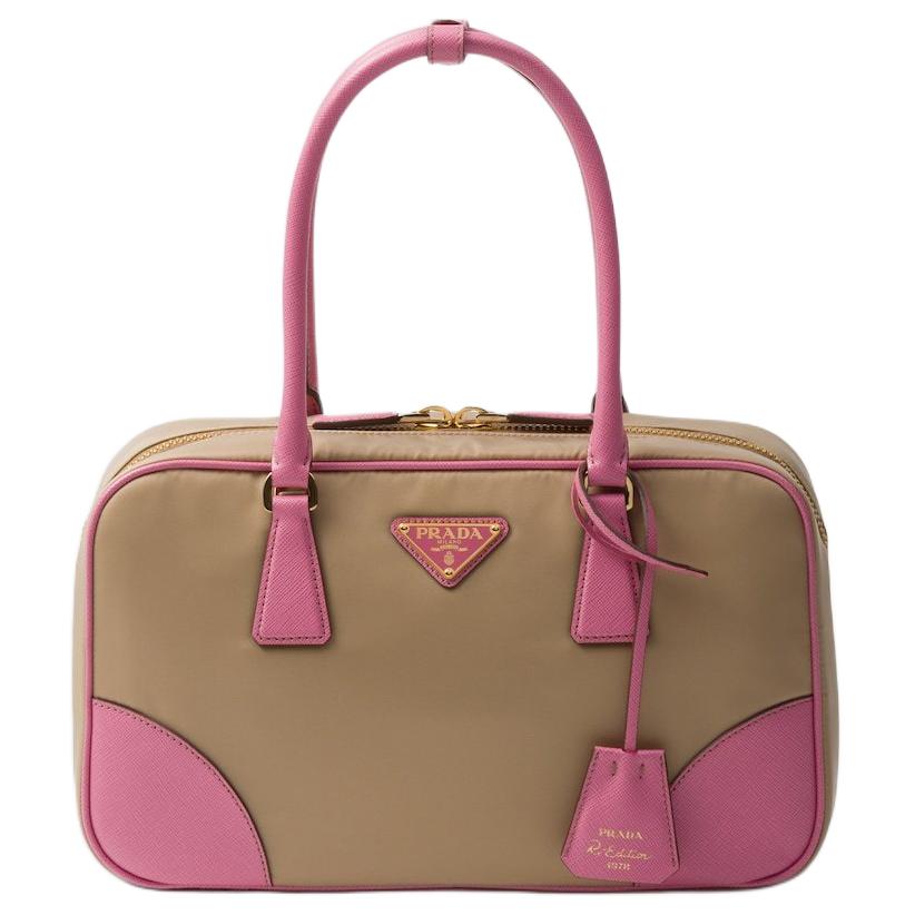 PRADA Re-Edition Nylon And Leather Shoulder Bag Crossbody Bag Handbag Medium Size Women's Camel & Pink