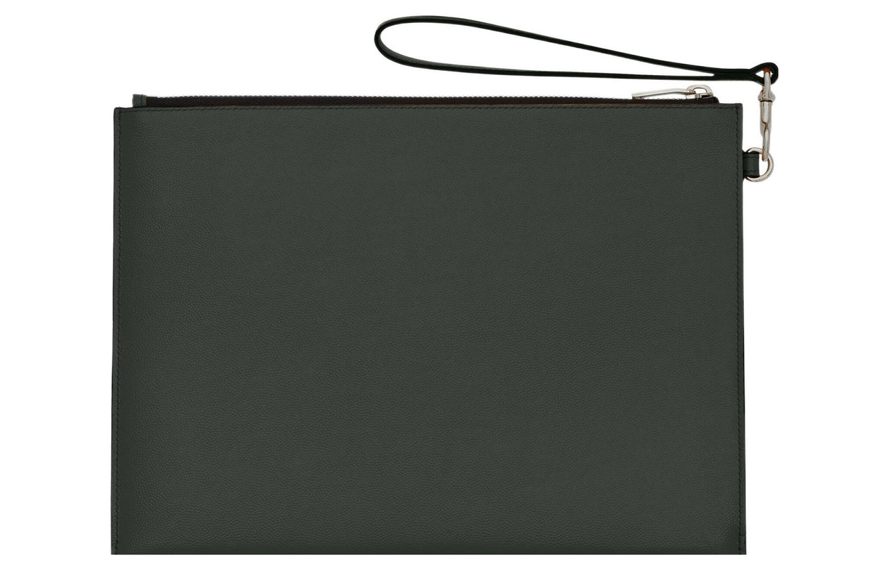 SAINT LAURENT PARIS Calfskin Clutch Men's Dark Green