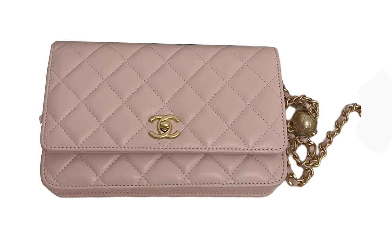 CHANEL WOC Sheepskin Wallets Shoulder Bag Crossbody Bag Women's Light Pink Red