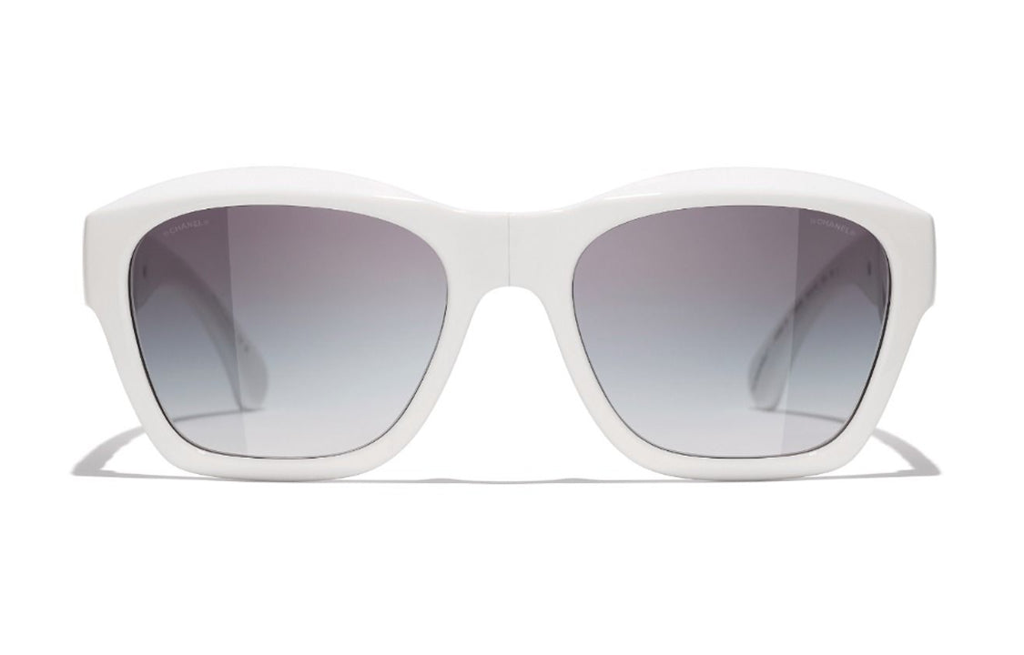 CHANEL Injection Molding Irregular Shape Sunglasses Women's White