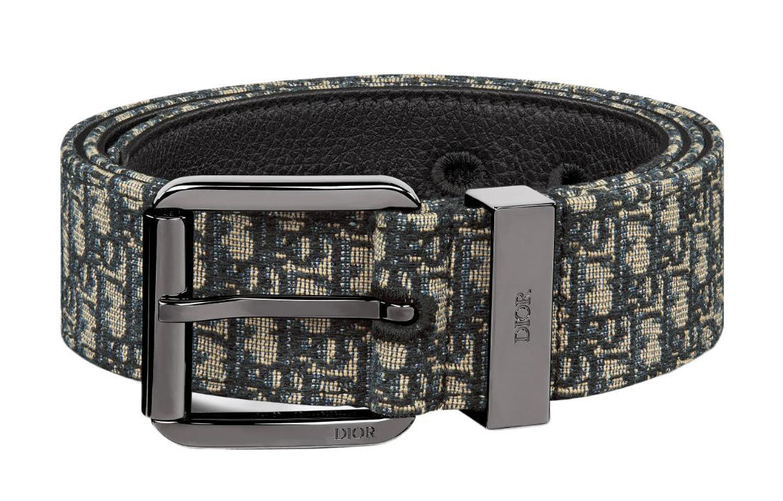 DIOR Metal Leather Belts Men's Black Width 3.5CM