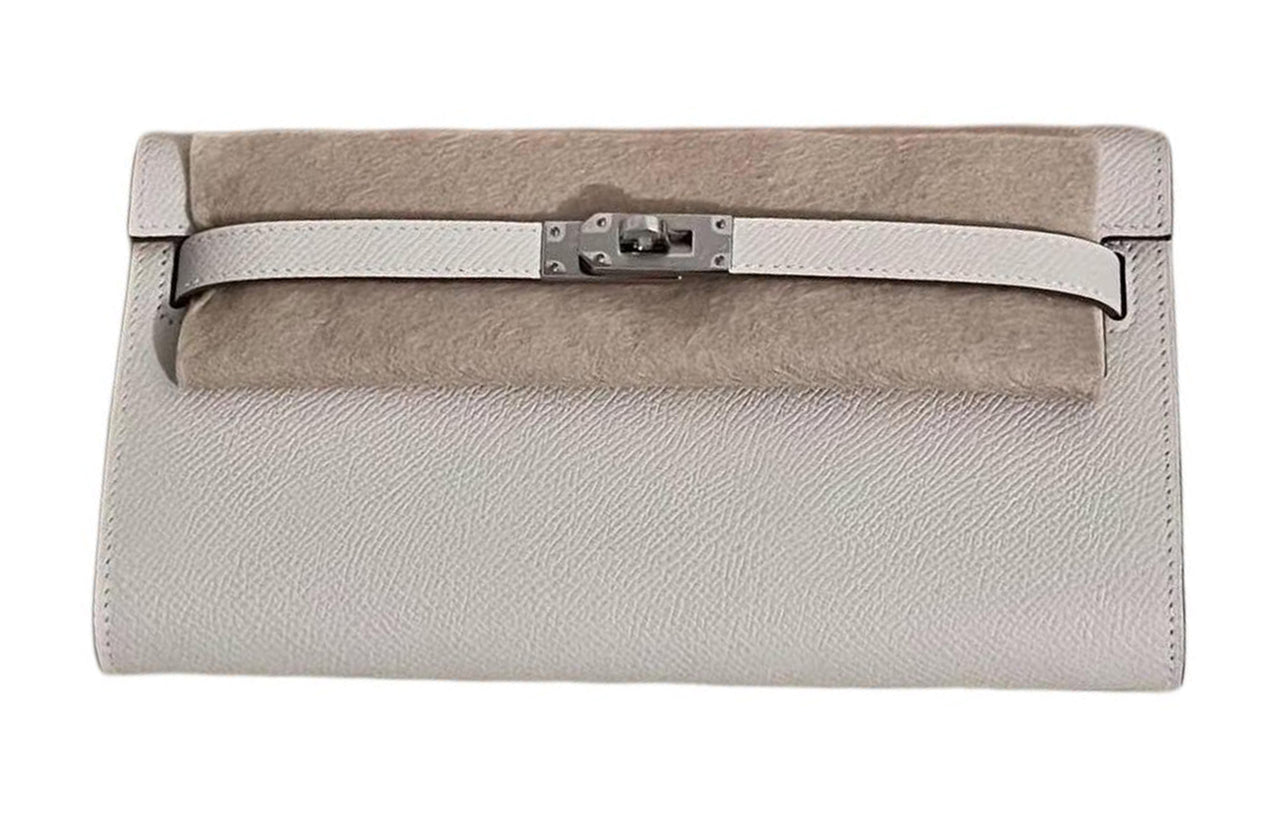 HERMES Kelly To Go Mysore Goat Skin Wallets Clutches Shoulder Bag Crossbody Bag Women's Milkshake White