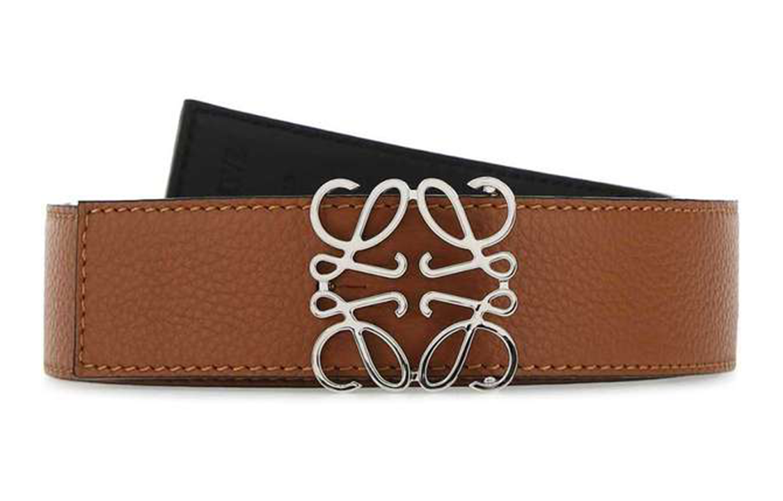 LOEWE Metal Buckle Double-Sided Leather Cow Leather Leather Belts Unisex Camel Width: 3.5cm