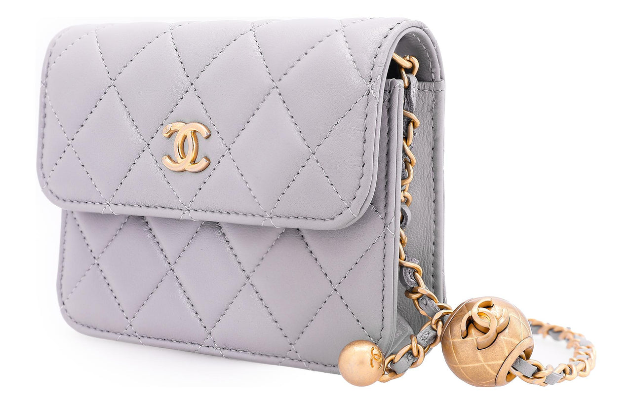 CHANEL Sheepskin Fanny Pack, Coin Purse, Shoulder Bag, Crossbody Bag Women's Gray