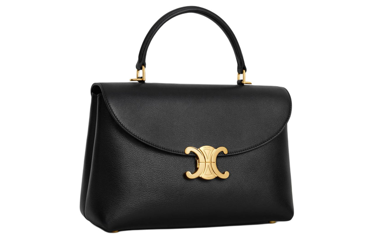 CELINE Cow Leather Shoulder Bag, Crossbody Bag, Handbag Medium Size Women's Black