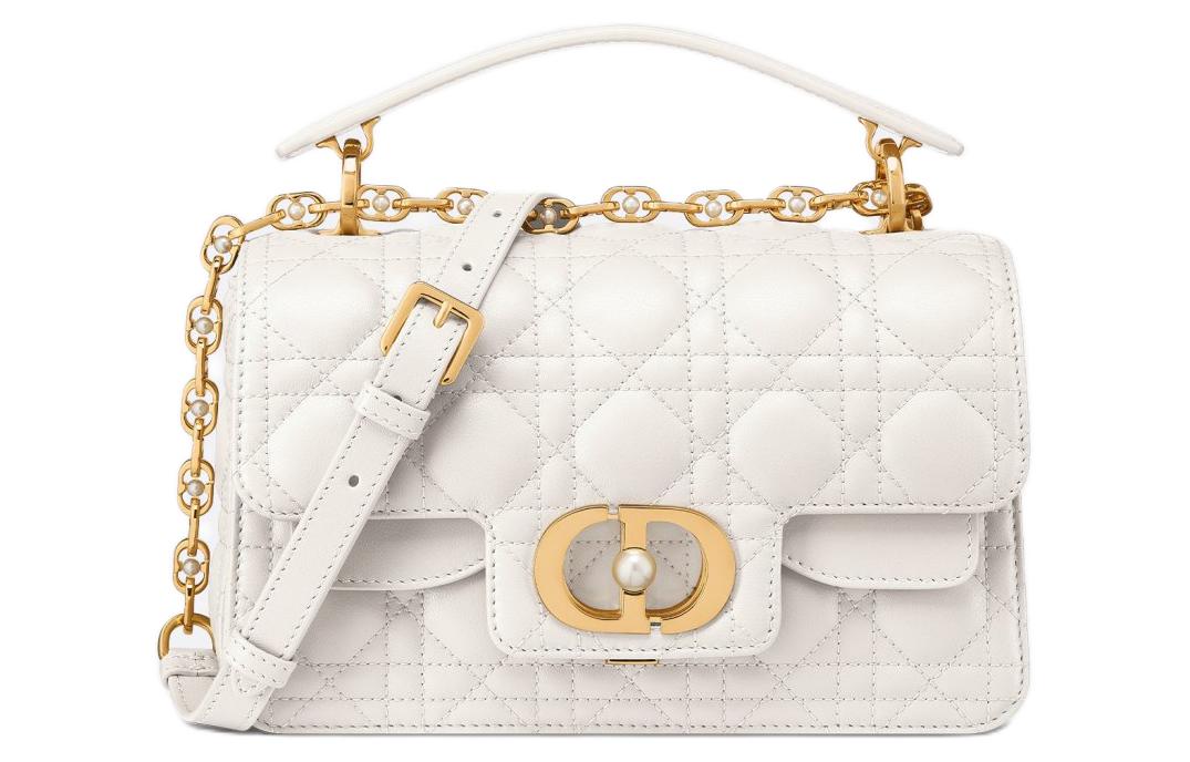 DIOR Cow Leather Shoulder Bag Crossbody Bag Handbag Small Size Women's Milk White