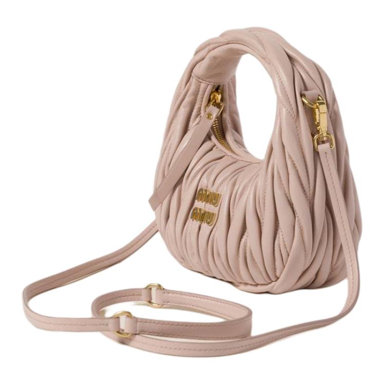MIU MIU Wander Series Soft Sheep Leather Hobo Bag, Shoulder Bag, Crossbody Handbag Mini Women's Light Pink