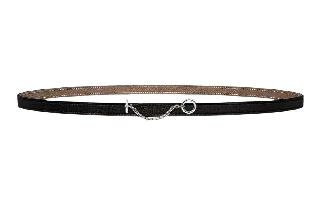 HERMES Carrousel Leather Belts Unisex Black/Elephant Gray