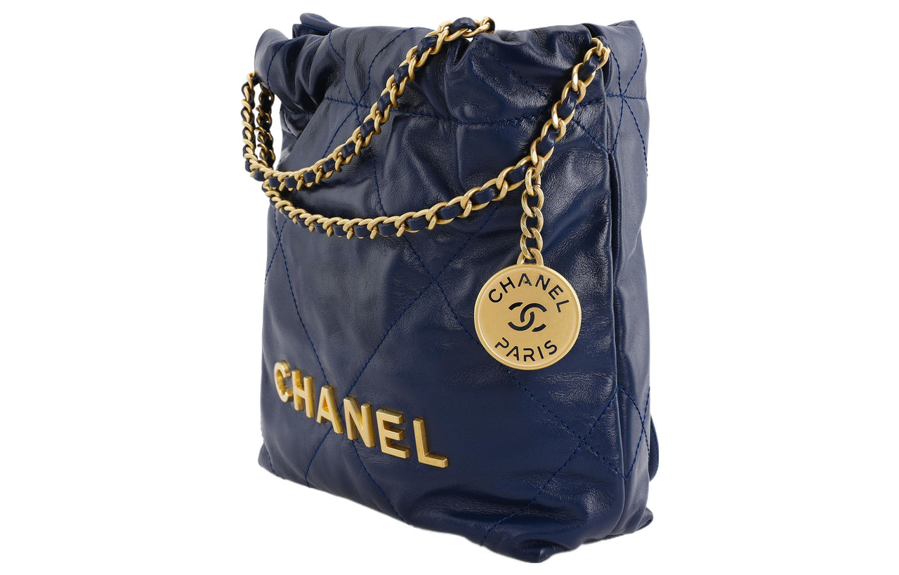 CHANEL 22Bag Shiny Calfskin Bucket Bags Shoulder Bag Crossbody Bag Mini Women's Electric Blue