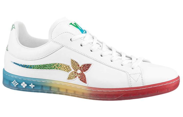 LOUIS VUITTON Luxembourg Samothrace Stylish Skateboarding Shoes Men's White Multicolor