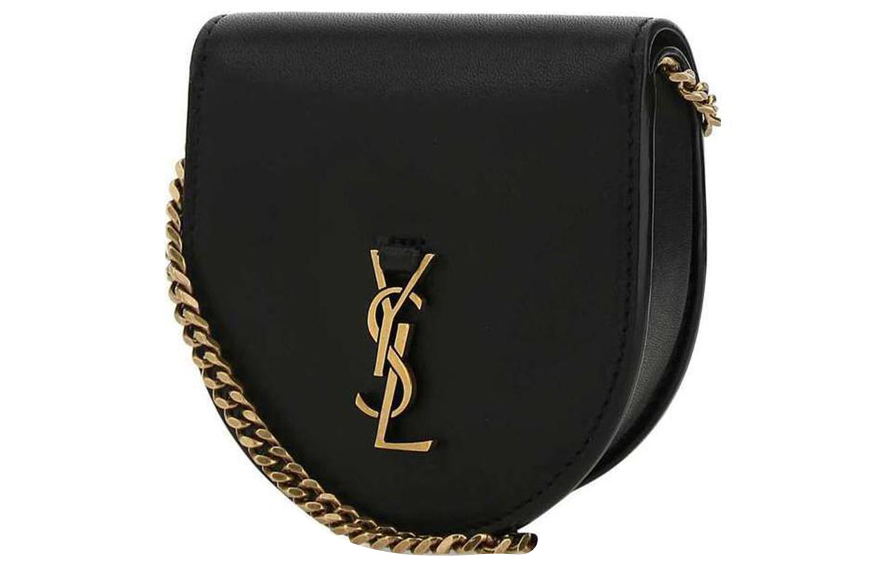 SAINT LAURENT Smooth Leather Horseshoe Coin Purse, Chain Bag, Shoulder Bag, Crossbody Bag Women's Black