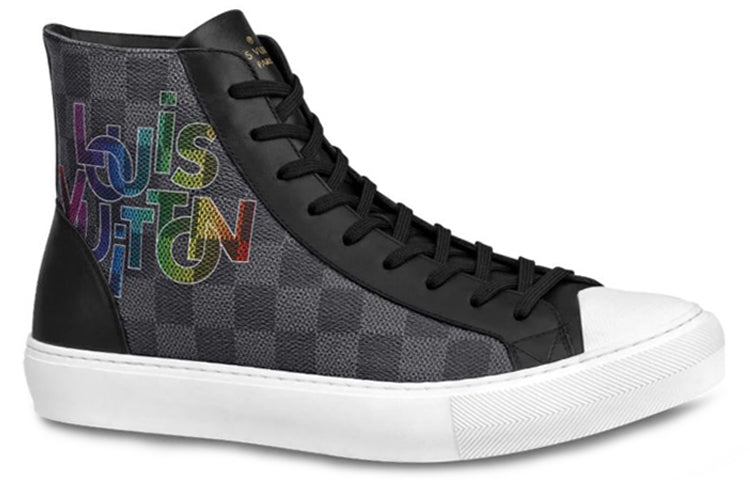 LOUIS VUITTON Tattoo Damier Graphite Stylish Skateboarding Shoes Men's Gray Black