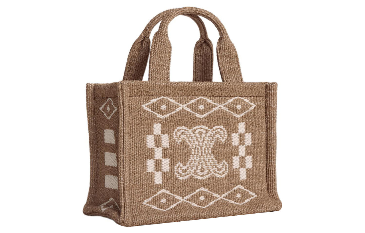 CELINE Cabas Textile, Cow Leather Tote Bag, Shopping Bag, Handbag Trumpets Women's Beige White