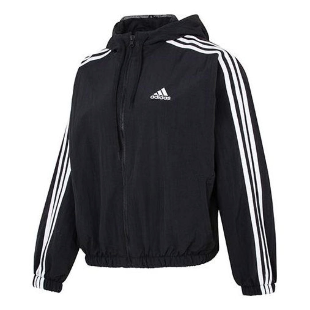 (WMNS) adidas Essentials 3-Stripes Woven Windbreaker Asia Sizing 'Black White' HT3399