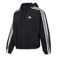 (WMNS) adidas Essentials 3-Stripes Woven Windbreaker Asia Sizing 'Black White' HT3399