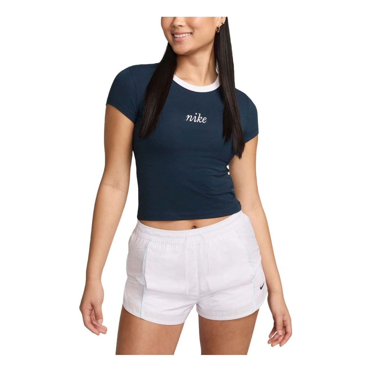 (WMNS) Nike Sportswear Chill Knit Crop T-shirt Asia Sizing 'Navy White' HF8820-478