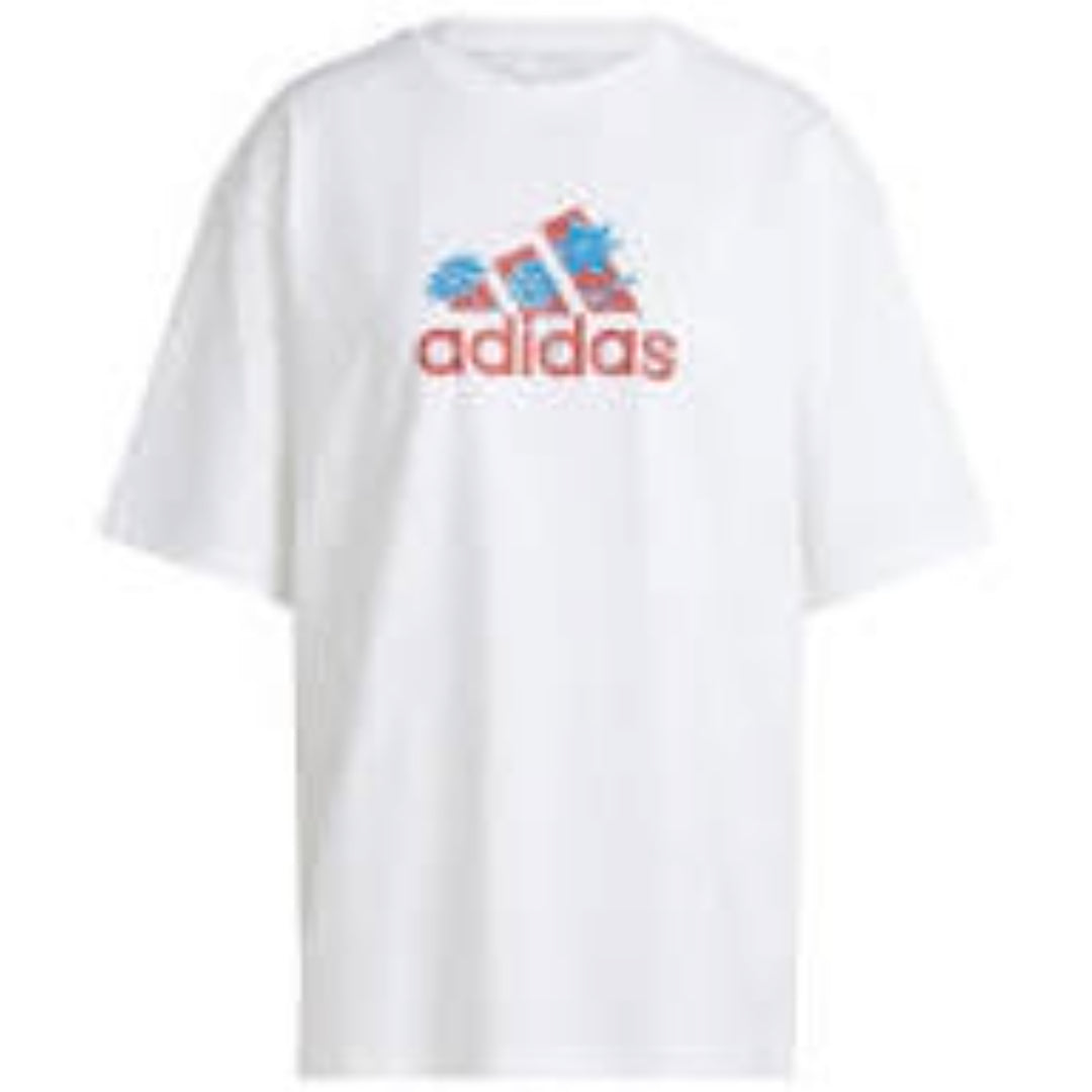(WMNS) adidas Flower Pack Badge Of Sport T-Shirt 'White Blue Red' IT1421