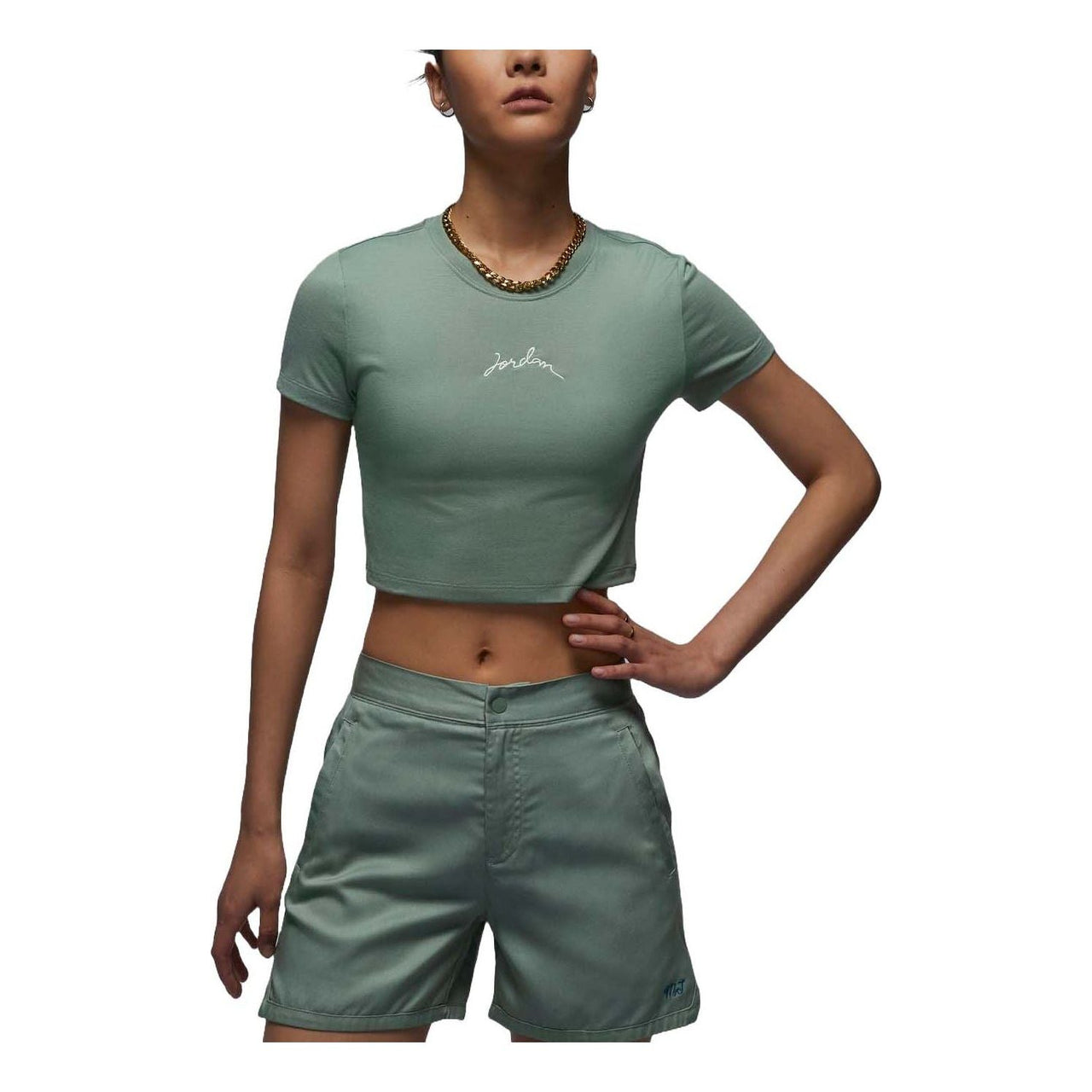 (WMNS) Air Jordan Graphic Slim Fit Crop T-shirt Asia Sizing 'Light Green' FN5721-304