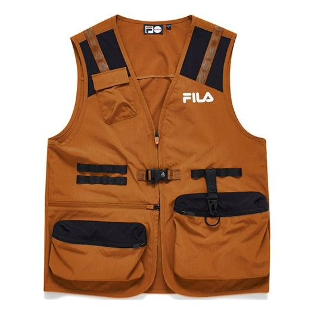 FILA FUSION Utility Woven Multi-Pocket Contrast Vest 'Brown Black' T11M133702F-DR