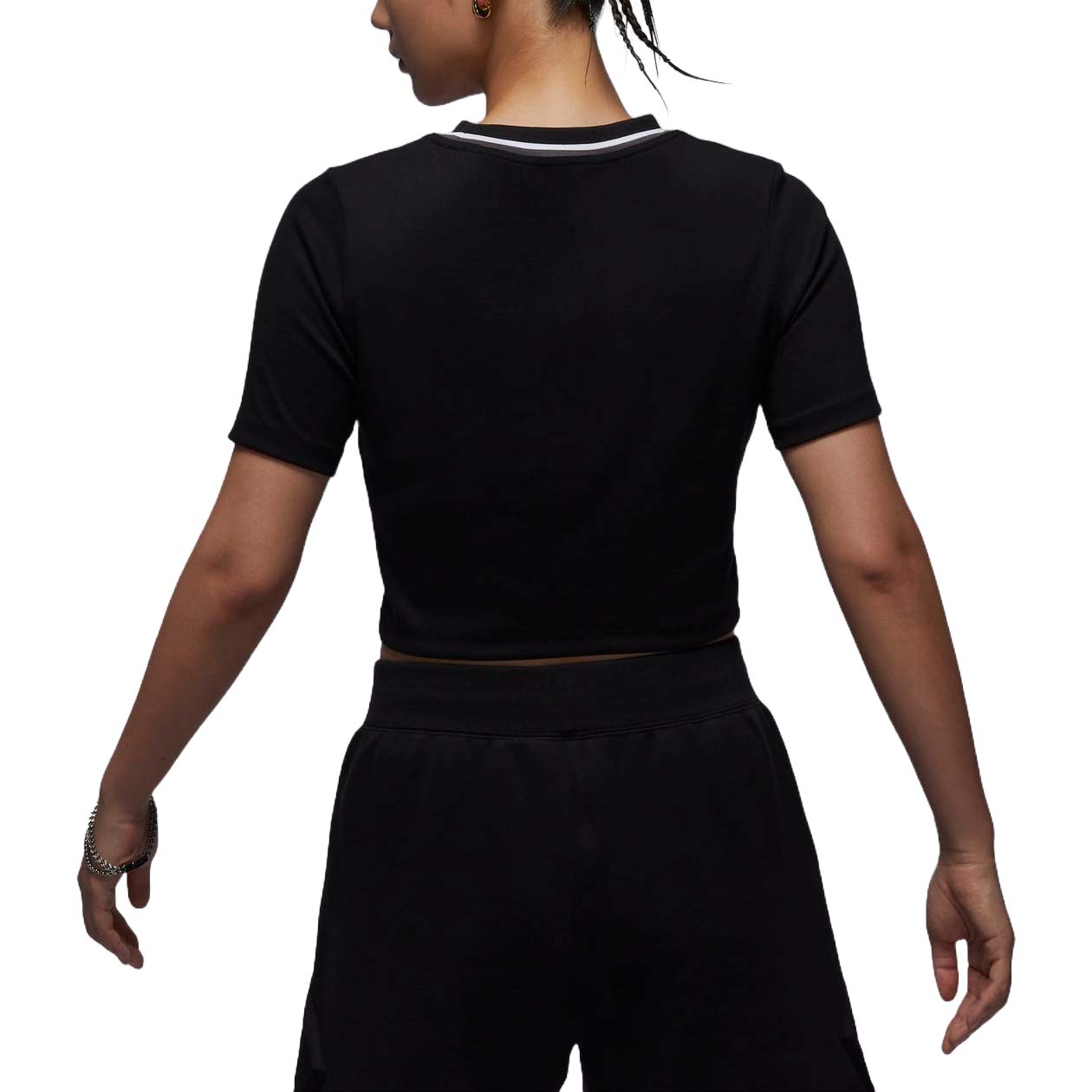 (WMNS) Air Jordan Knit Crop T-shirt Asia Sizing 'Black White' FV7090-010