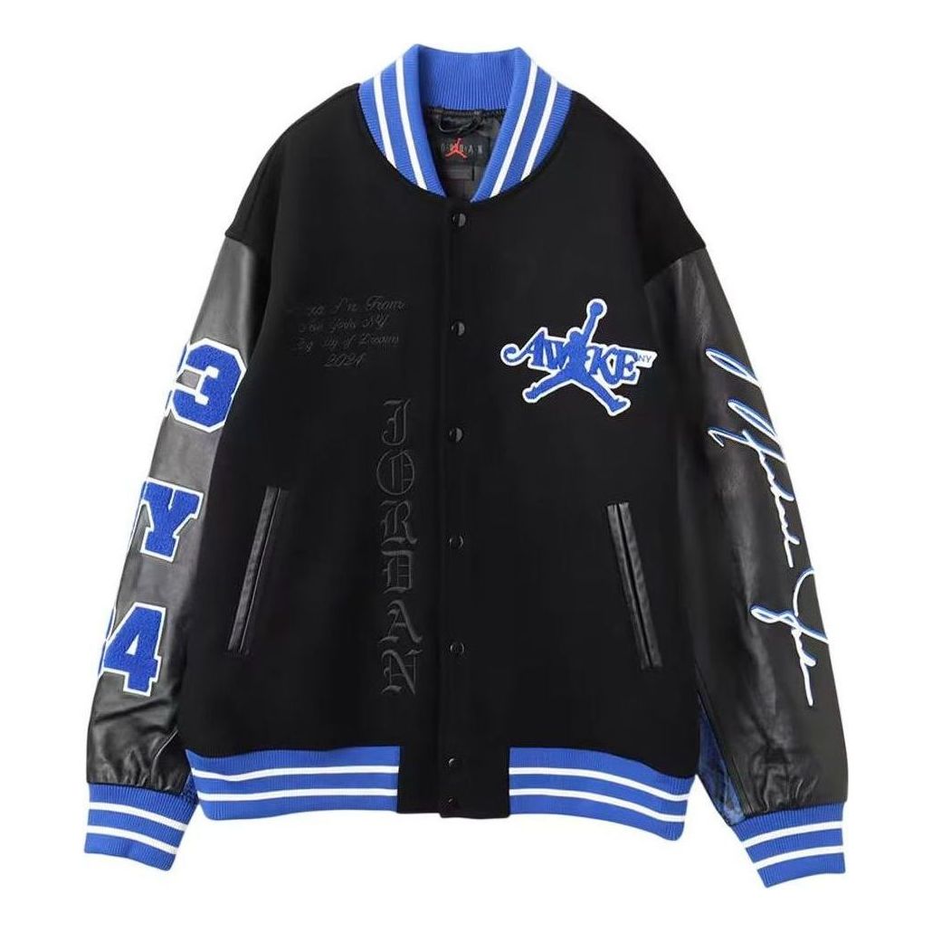 Air Jordan x Awake NY Varsity Jacket 'Black Game Royal' FQ5439-010