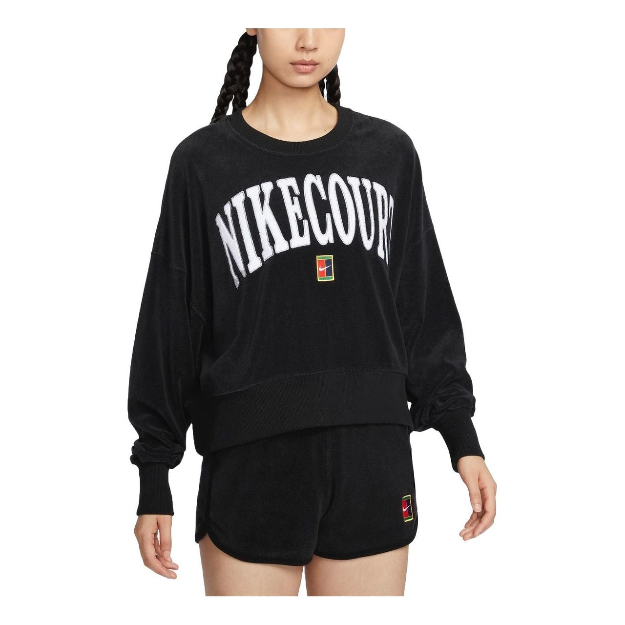 (WMNS) Nike Court Heritage Over-Oversized Crewneck Graphic Tennis Sweatshirt Asia Sizing 'Black' FQ2243-010