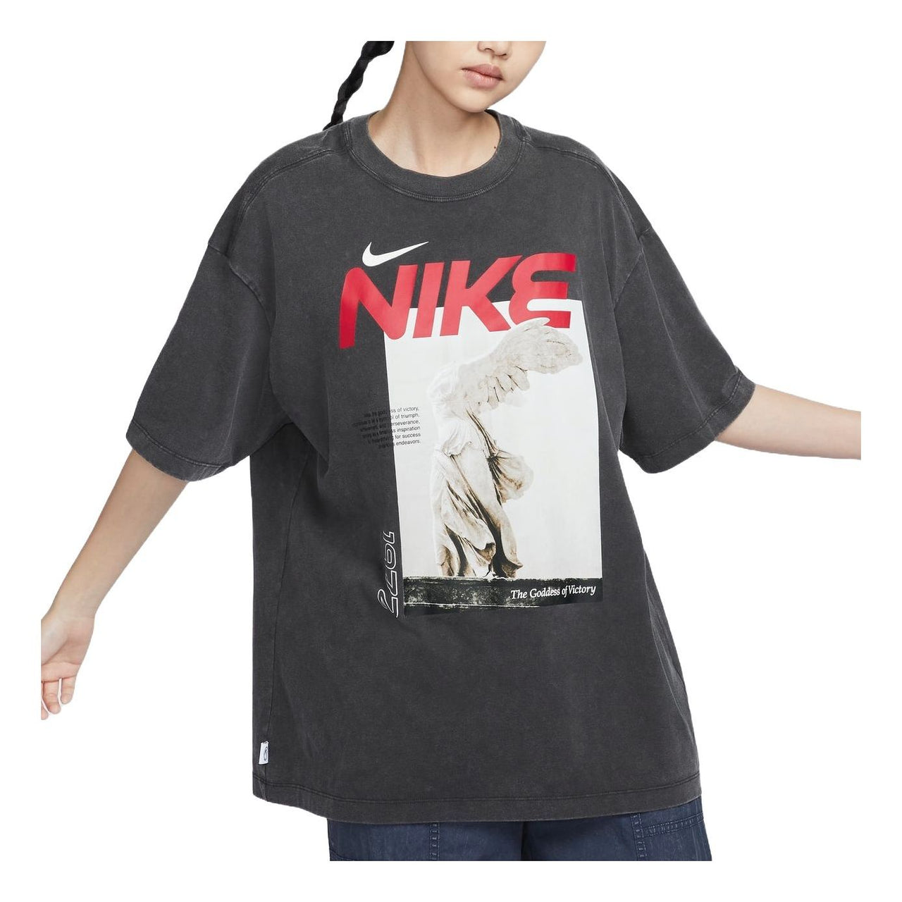 (WMNS) Nike Sportswear Oversized Graphic T-Shirt Asia Sizing 'Washed Black' HF6292-060