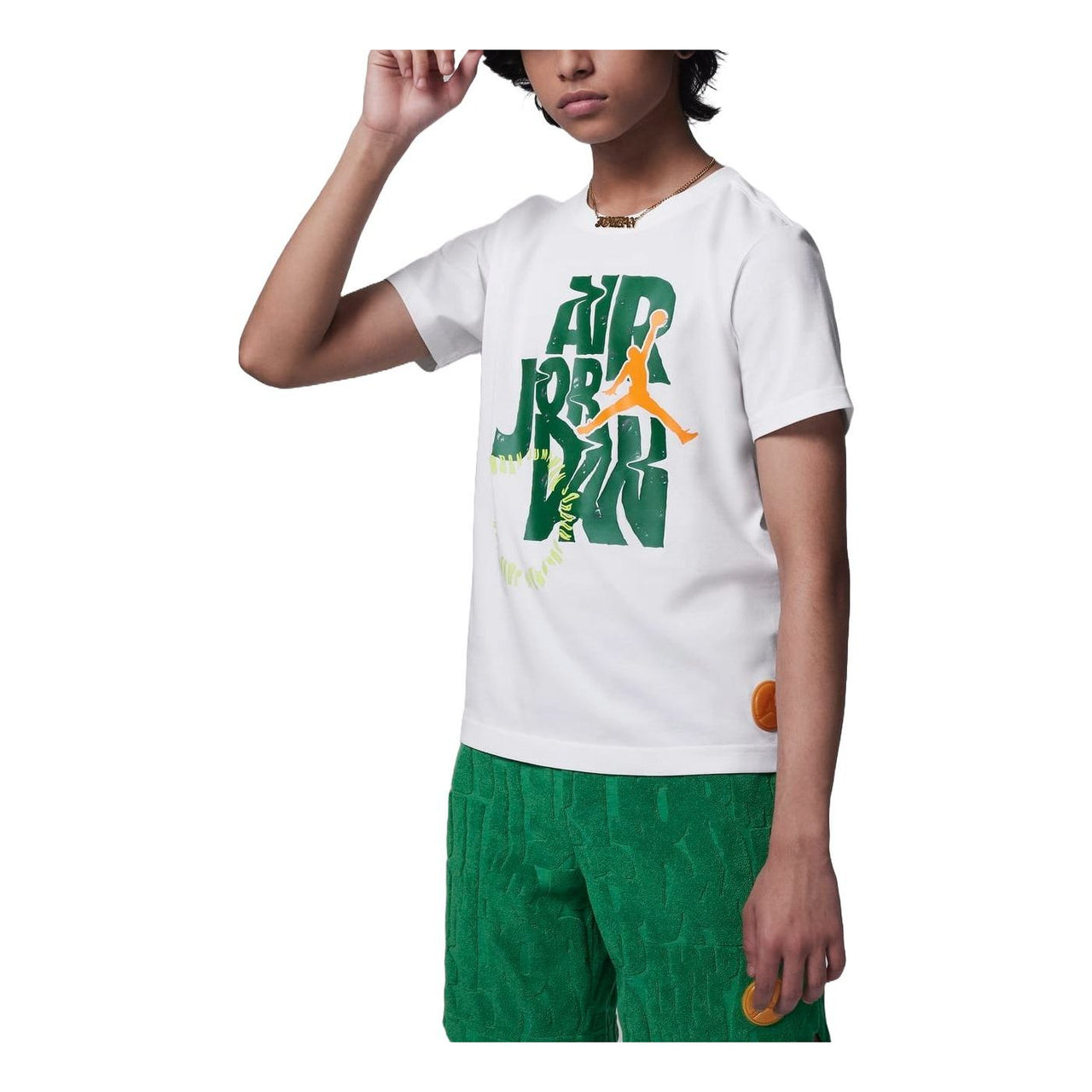 (GS) Air Jordan Fuel Up Cool Down Graphic T-Shirt 'White Green' HJ2206-100