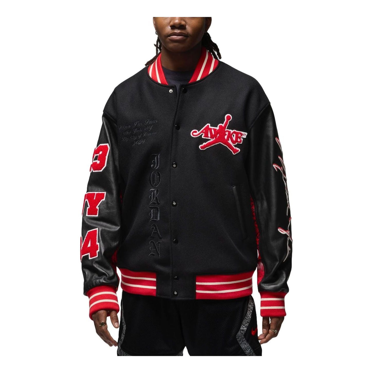 Air Jordan x Awake NY Varsity Jacket Asia Sizing 'University Red Black' FQ5440-657