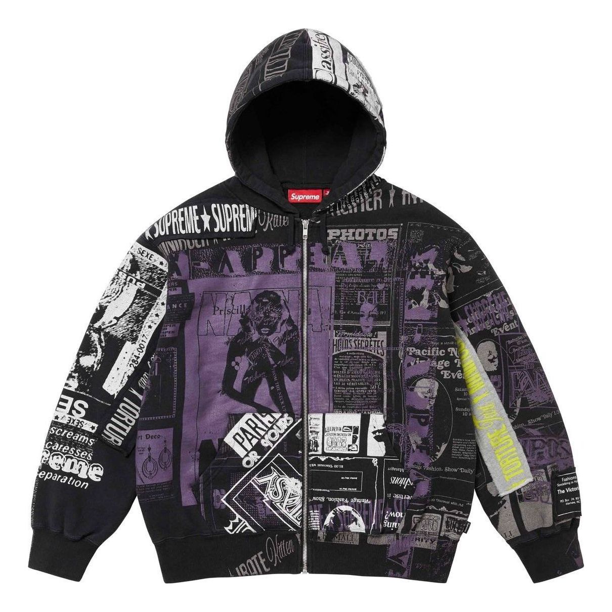 Supreme Collage Zi[p Up Hooded Sweatshirt 'Black Purple White' SUP-SS24-223