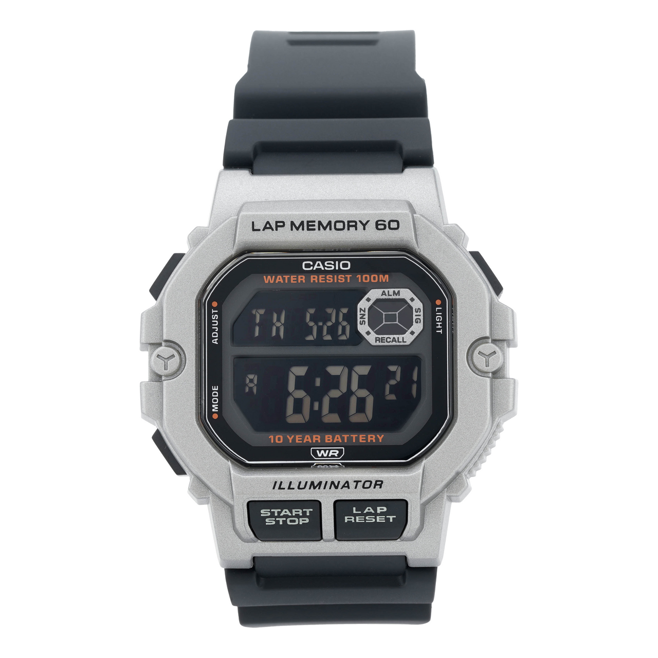 CASIO Stylish Quartz Movement 47.2*44.5*13.4mm Resin Strap Watch Black Silver Unisex Mens WS-1400H-1BVD