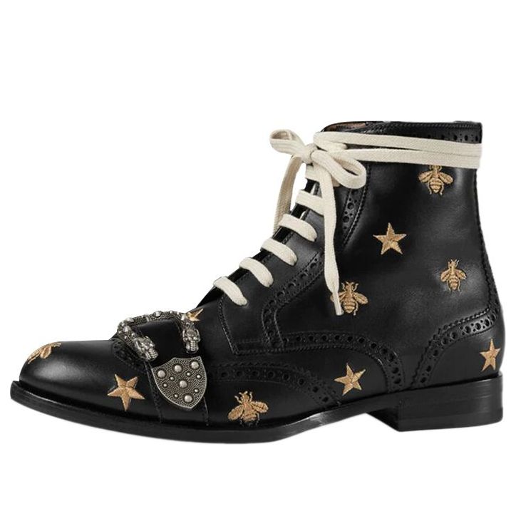 Gucci Queercore Bee Accent Lace-Up Boots 'Black' 496272-ARP00-1000