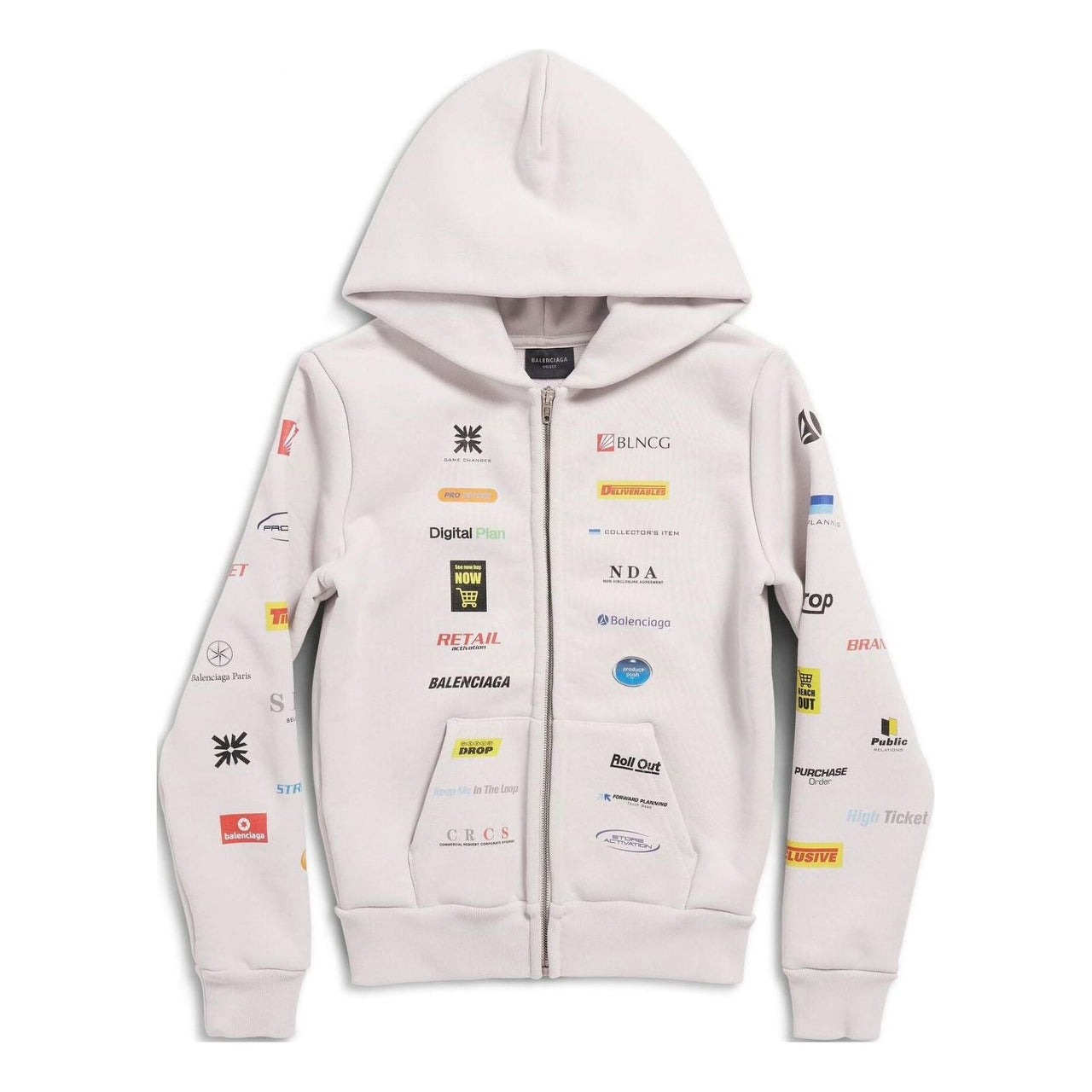Balenciaga Business English Zip-up Hoodie 'Off White' 788243TQVH69016