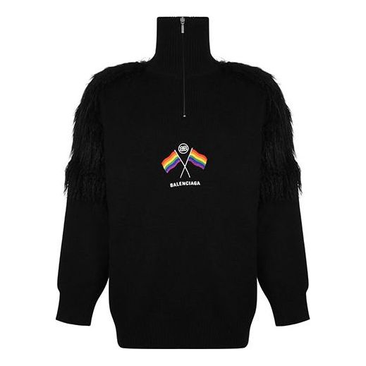 Balenciaga LGBTQ Flag Zip Up Turtleneck Sweater 'Black' 543766T17621069