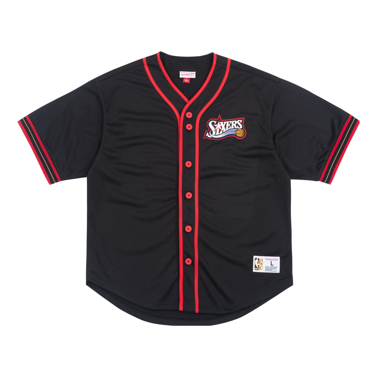Mitchell & Ness Fashion Cotton Button Front Vintage Logo Philadelphia 76ers 'Black Red' MNJYFWMT2309006