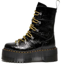 (WMNS) Dr. Martens Ghilana Max Distressed Patent Leather Platform Boots 'Black' 27788001