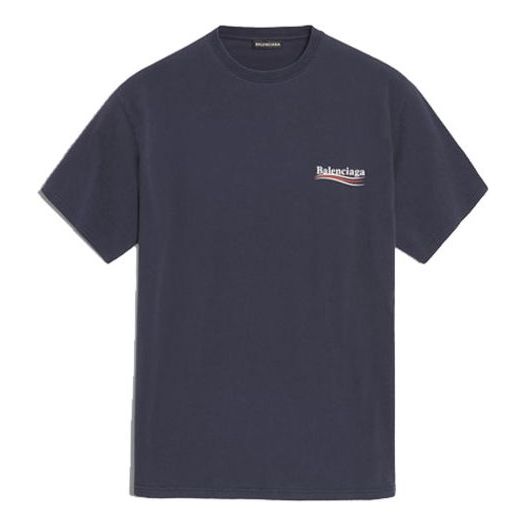 Balenciaga Logo Pattern Short Sleeve Unisex Navy Blue 556150TAV444128