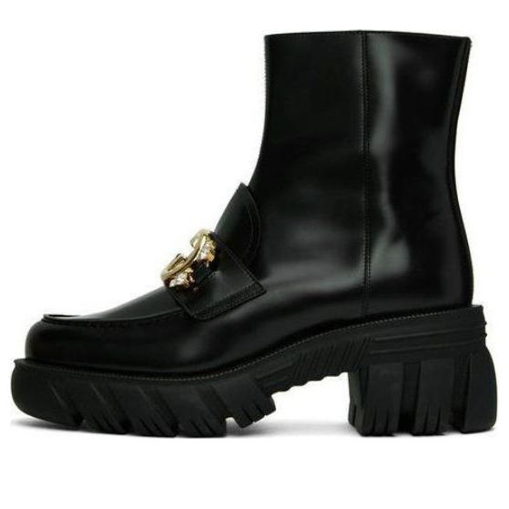 (WMNS) Gucci Mid Heel Ankle Boot With Belt 'Black Leather' 700270-DKS00-1000