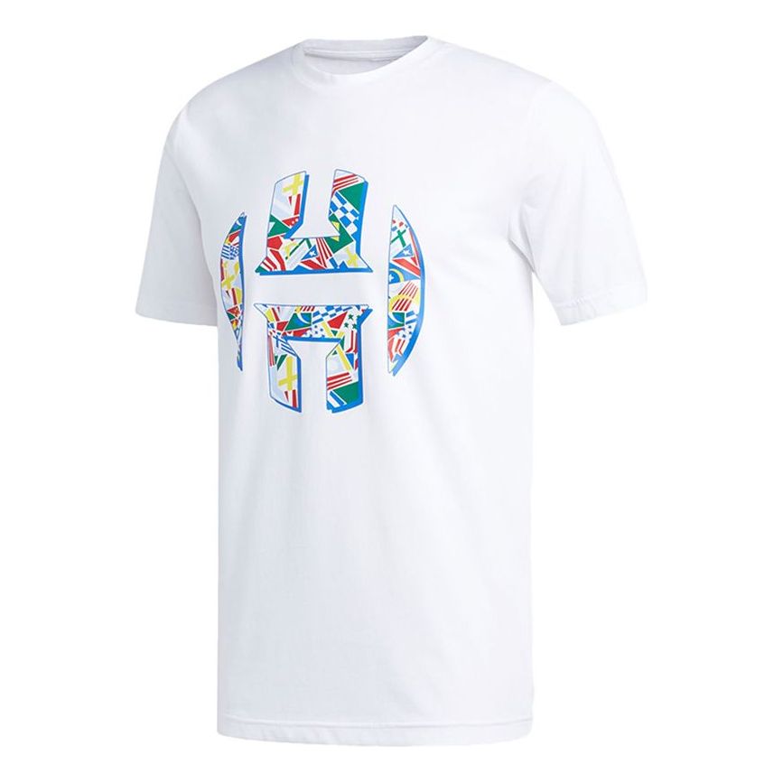 Men's adidas Printing Basketball Sports Round Neck Short Sleeve White T-Shirt DX6935