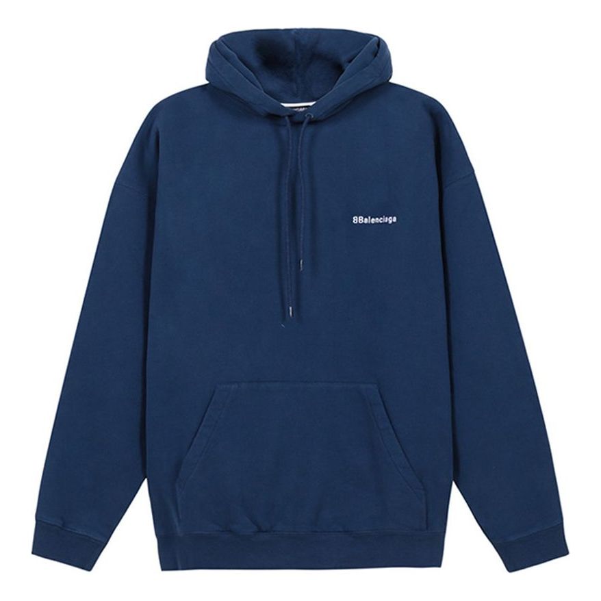 Men's Balenciaga Fleece Lined Loose Version hooded Long Sleeves Blue 570811TJV854866