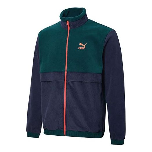 PUMA Winter Retro polar fleece Splicing Colorblock Stand Collar logo Jacket Blue 531274-06
