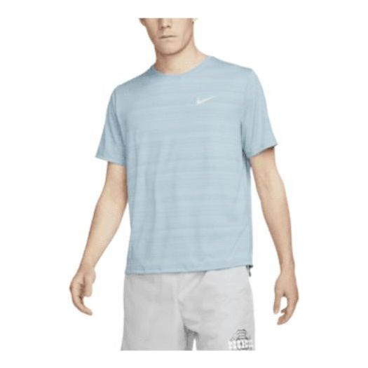 Men's Nike Dri-fit Miler Solid Color Logo Luminous Crew Neck Running Short Sleeve Old Blue T-Shirt CU5993-494