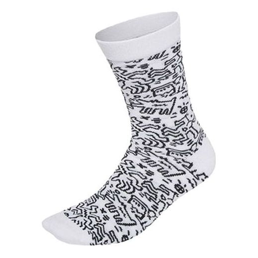 adidas neo x Crossover Graffiti Pattern Casual Socks Unisex One Pair White HC7209